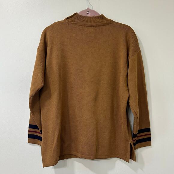 Suburbans Vtg Womens Sz Small Tan Wool Blend Mock Neck Sweater Old Money Buttons - Picture 6 of 6